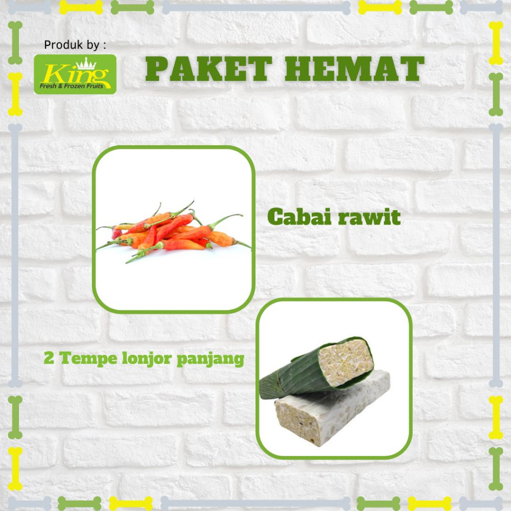 

Cabe rawit merah segar + 2 lonjor tempe kedelai panjang segar, paket hemat