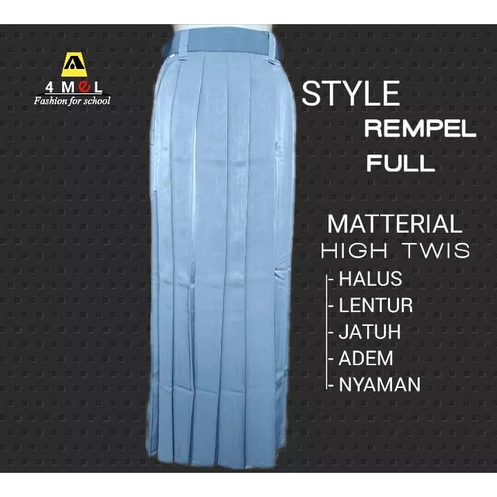 ROK ABU SMA/MA/SMU REMPEL PENUH BAHAN HIGH TWIST LICIN