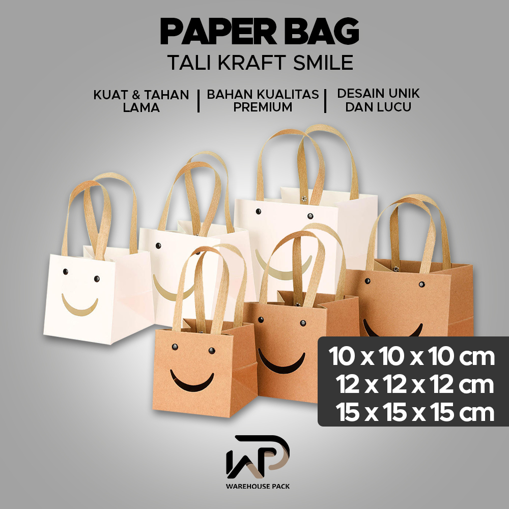 

Paper Bag Tali Kraft Smile | Tas Kado Tali Gagang | Paper Bag Smile Kotak Kantong Hadiah | Tas Kantong Kado Ulang Tahun