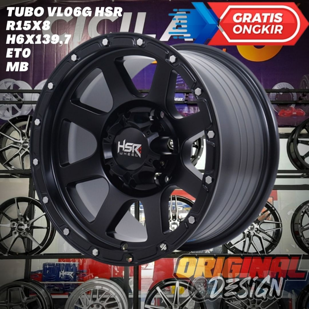Velg Mobil Ring 15 HSR TUBO R15 LEBAR 8 LOBANG 6 PCD 139,7 ET0 BLACK