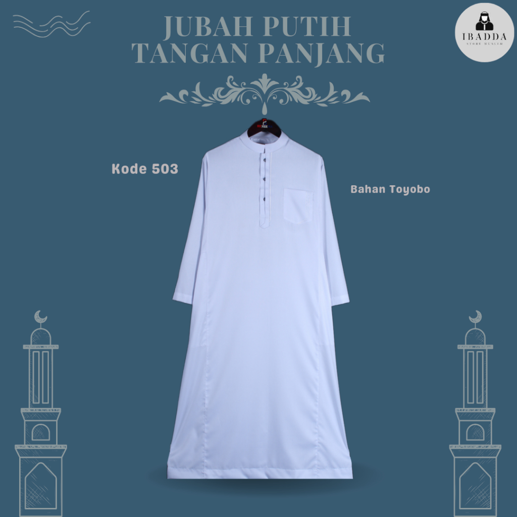 503 Jubah Gamis Pria Putih Lengan Panjang / Jubah Pria Terbaru / Gamis Putih Polos / Gamis Putih Ber