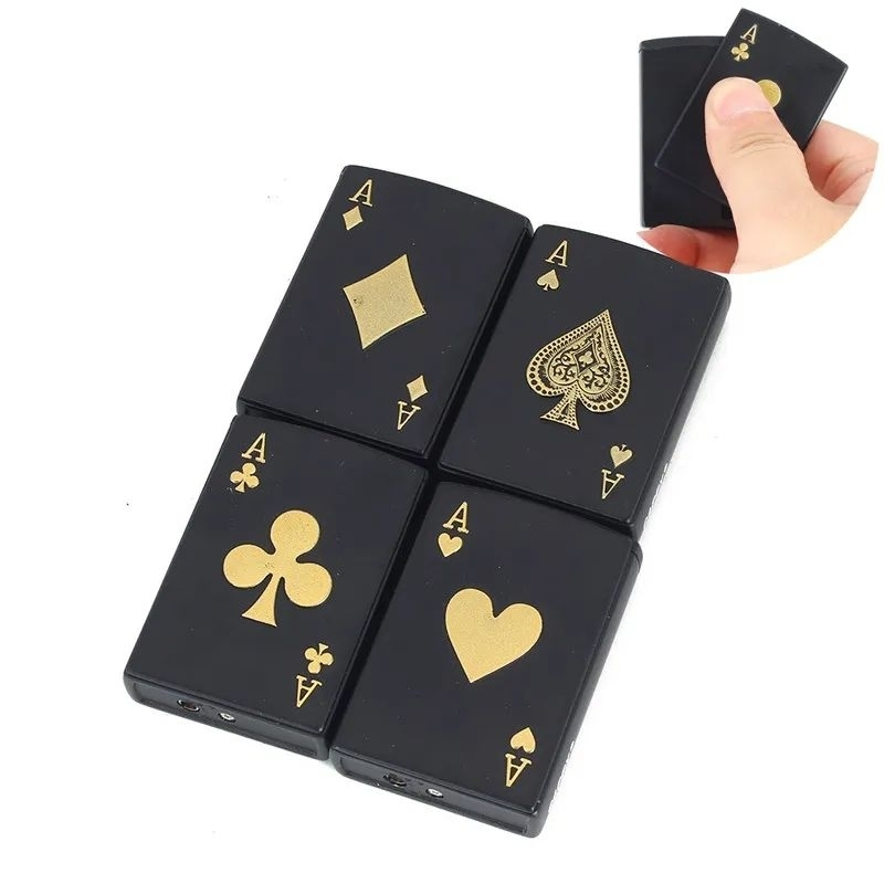 Korek Motif Kartu Remi Hitam Nyala Api Bara Biru