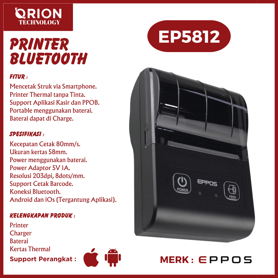 EPPOS EP5812 Printer Bluetooth Thermal 58mm