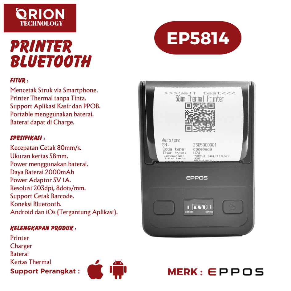 EPPOS EP5814 Printer Bluetooth Thermal 58mm