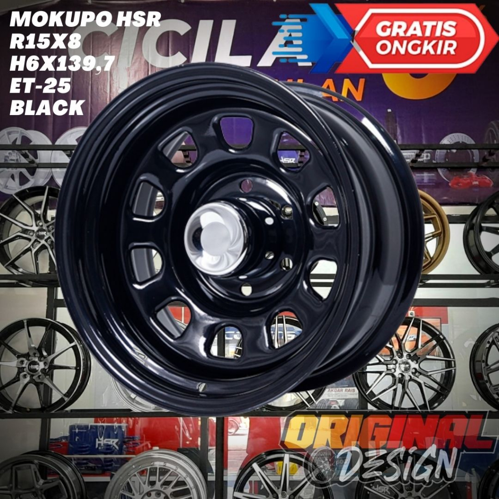 Velg Mobil Ring 15 STEEL HSR MOKUPO R15 Lebar 8 Lobang 6 ET-25 BLACK