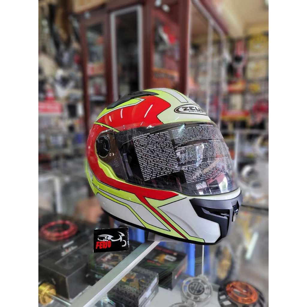 PROMO Helm Full Face ZEUS 813 Motif Hijau Putih Merah Double Visor uk XL
