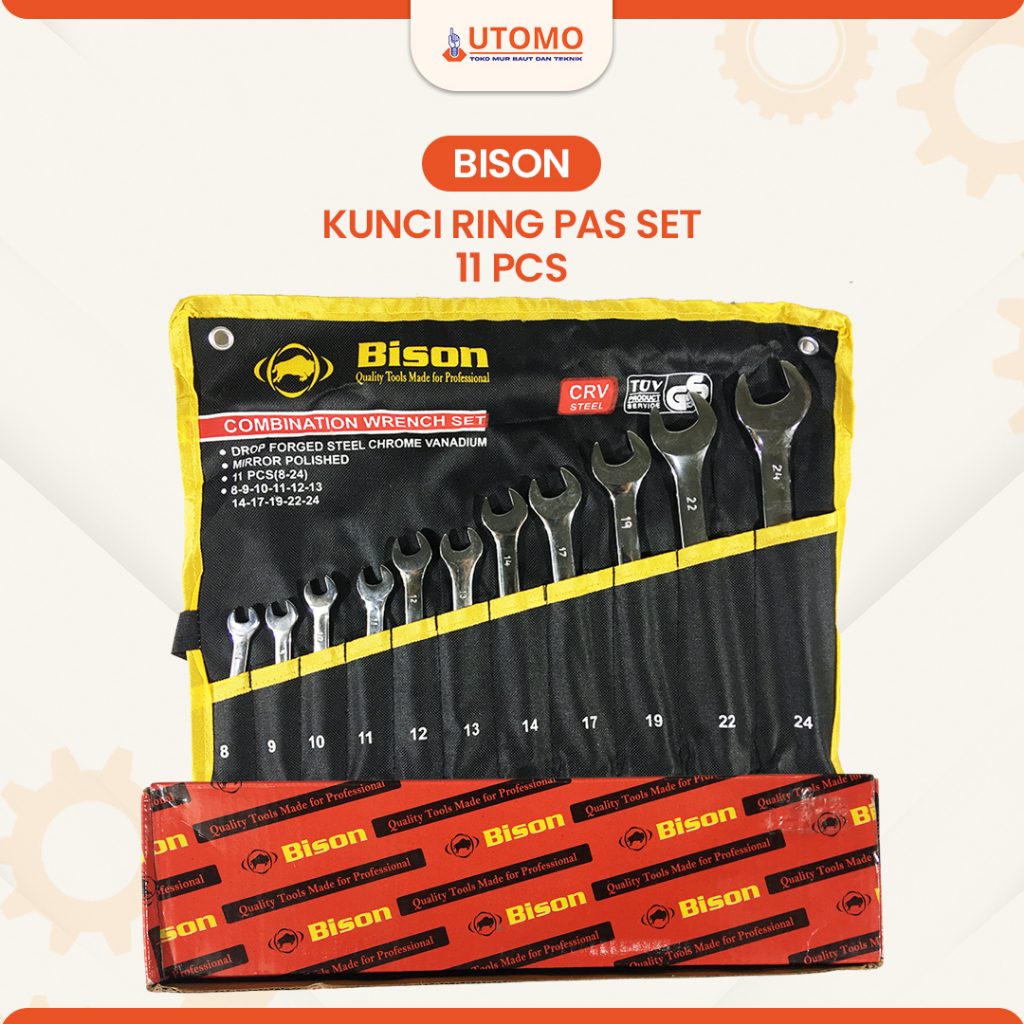 Bison Kunci ring pas set 11pc 8-24 Bison Combinasi Wrench Kunci Pas Ring