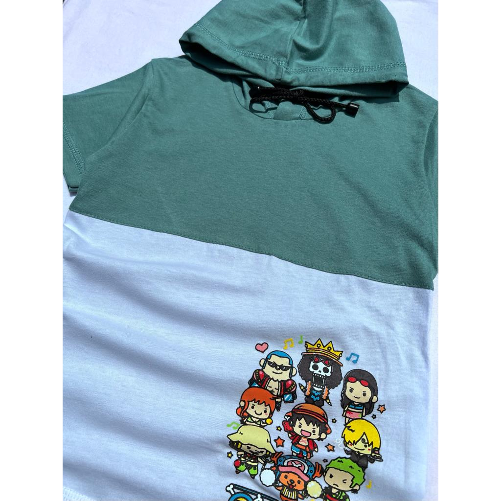 Denjo-Kaos Hoodie Karakter Lengan Pendek Anak Usia 1-12 Thn Cotton Combet 30S