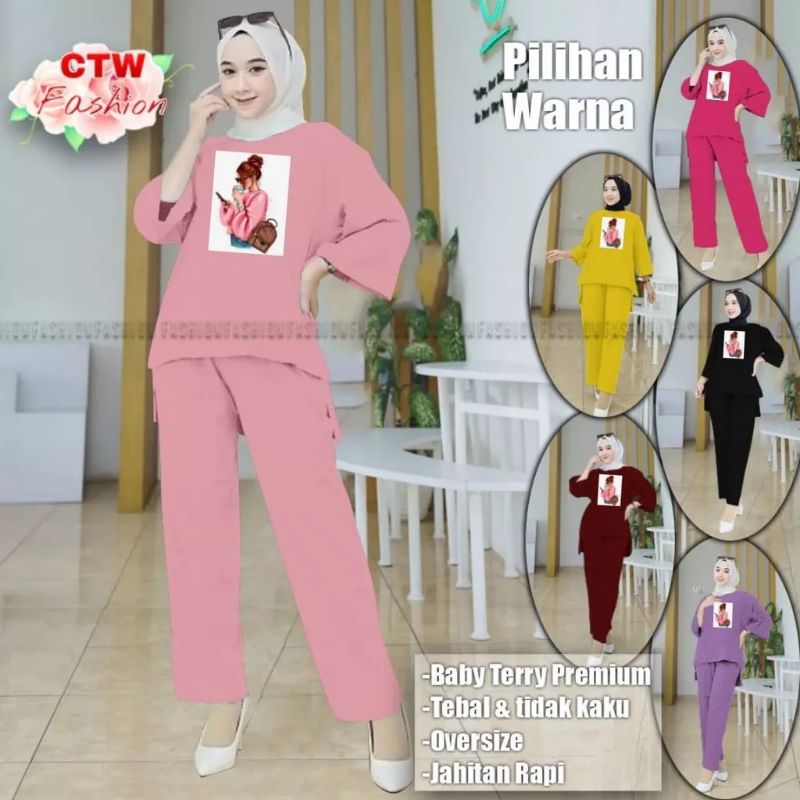 one set wanita setelan baju dewasa viral one set baju santai