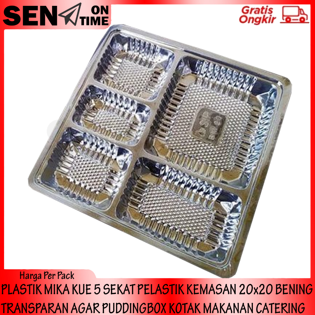 Plastik Mika Kue 5 Sekat 20x20 Box Kotak Makan Alas Makanan Catering Katering Pelastik Kemasan Benin
