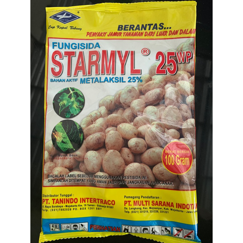 Fungisida STARMYL 25wp kemasan 100gr bahan aktif metalaksil 25%