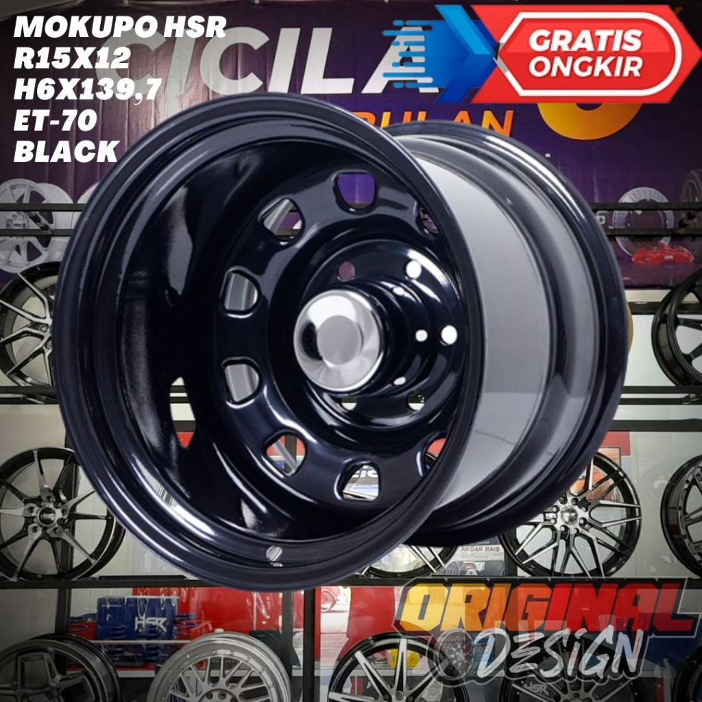 Velg Mobil Ring 15 HSR MOKUPO R15 Lebar 12 inch Lobang 6 ET-70 BLACK