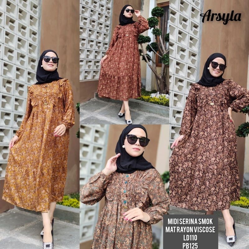 MIDI DRESS ARSYLA//MIDI DRESS RAYON//MIDI DRESS SMOK//MIDI DRESS TERBARU