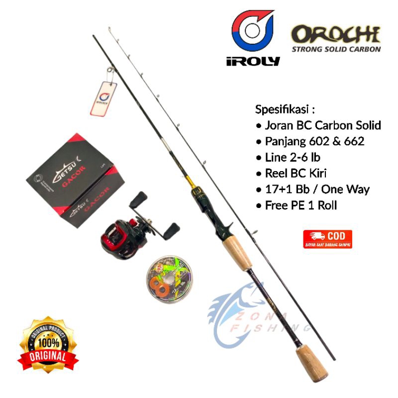 Set Joran BC Iroly Orochi 602 662 UL Carbon Solid Dan Reel BC kiri 17+1bb