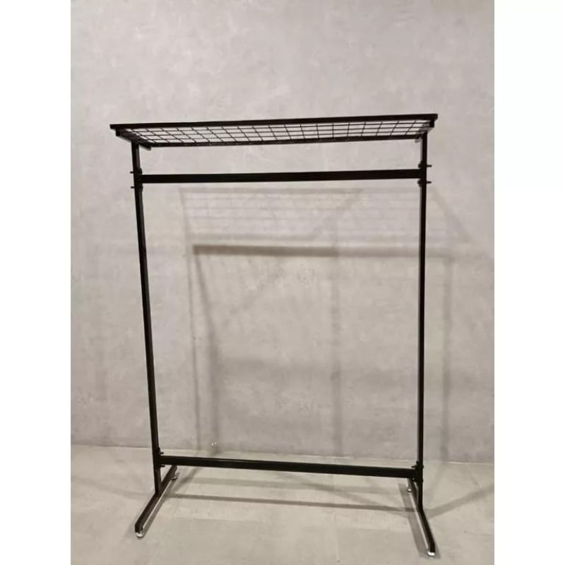 Gawang Baju Pipa Kotak Hitam Rak Etalase + Ram Hanger Besi Gawangan Baju