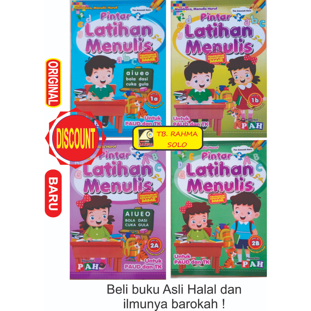 Buku Pintar Latihan Menulis Untuk Anak PAUD TK SD Pemula 1a 1b 2a 2b PAH Bergambar Full Color Asli O