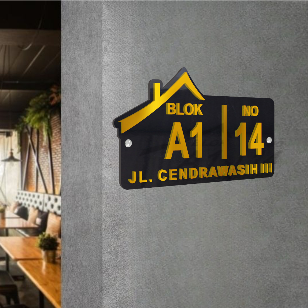 No Rumah Akrilik 3Dimensi Huruf Timbul Papan Nomor Rumah/Nomer Rumah Acrylic/Huruf Gold/Putih