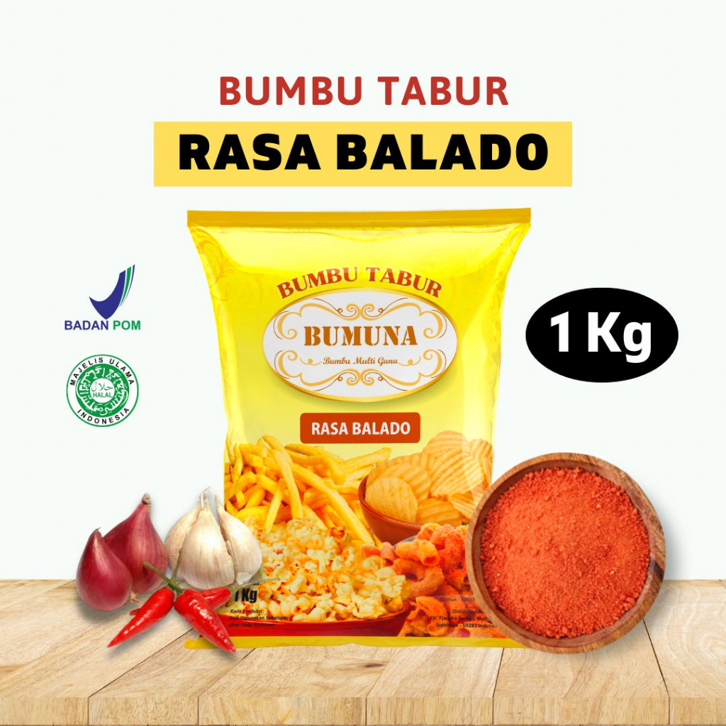 

Bumbu Tabur Rasa Balado 1 Kg Bumuna / Seasoning Powder / Serbuk Tabur / Bumbu Tabur Cemilan Keripik Kentang Makroni Mie Lidi