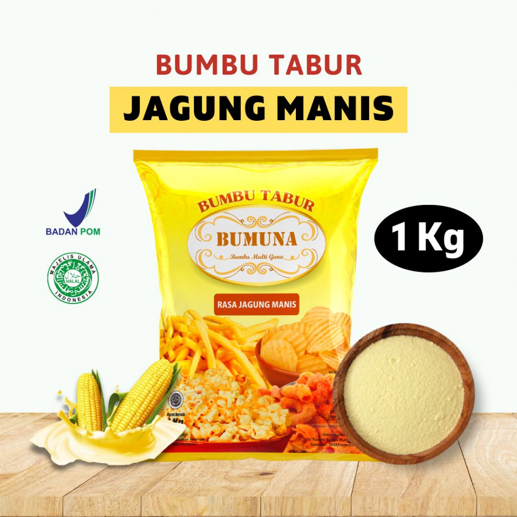 

Bumbu Tabur Jagung Manis 1 Kg Bumuna/ Seasoning Powder / Bumbu Tabur Cemilan Keripik Kentang Makroni Mie Lidi