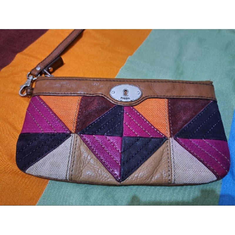 fossil wristlet patchwork preloved