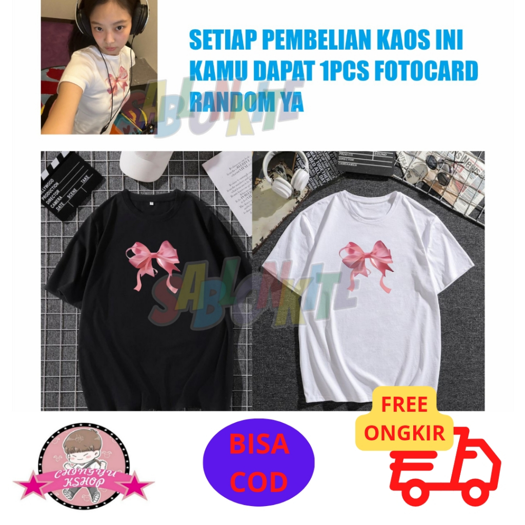(RFJ627) Baju Kaos Black Pink Jennie Pita Pink