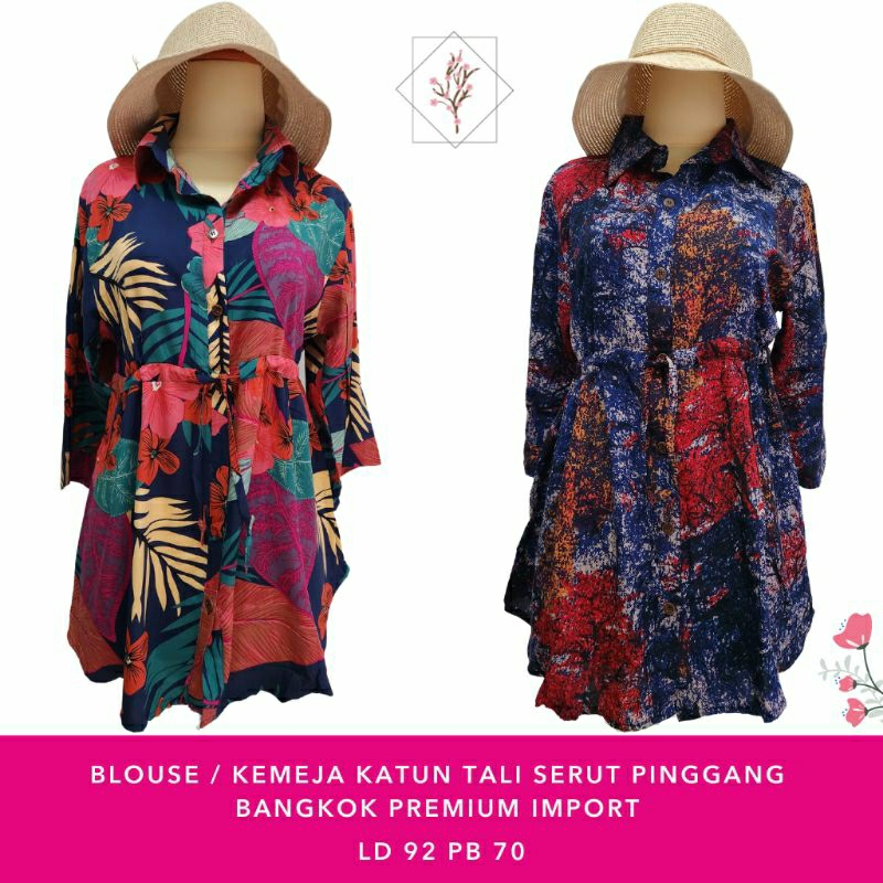 BAJU BANGKOK BLOUSE KATUN WANITA KEMEJA KATUN TALI SERUT PINGGANG BANGKOK PREMIUM IMPORT
