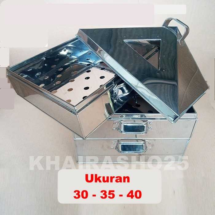 Klakat Steamer kukusan 3 susun stainless ukuran 30X30 35x35 40x40 cm pack kayu