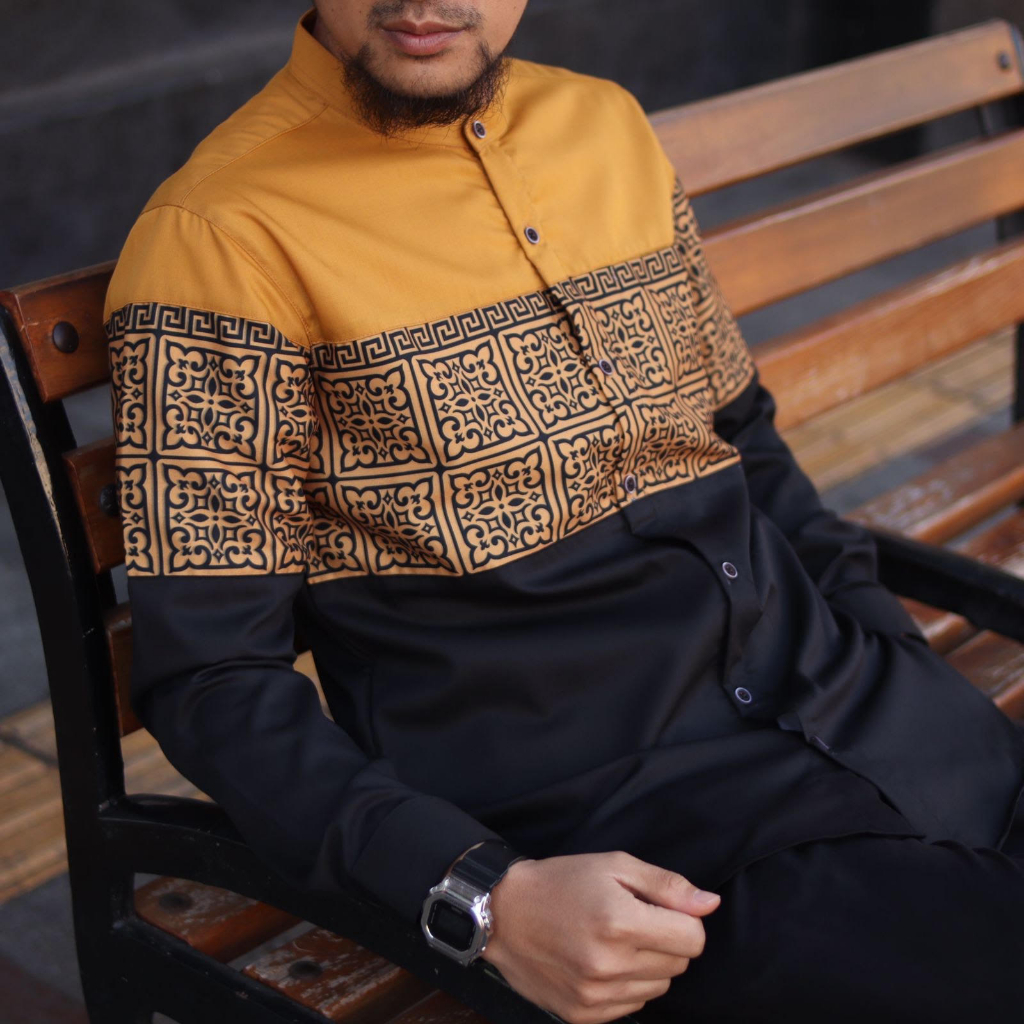 Marajo Kemko Batik TERBARU Lengan Panjang Kemeja Koko Songket Modern Pria / Baju Muslim Pria Motif