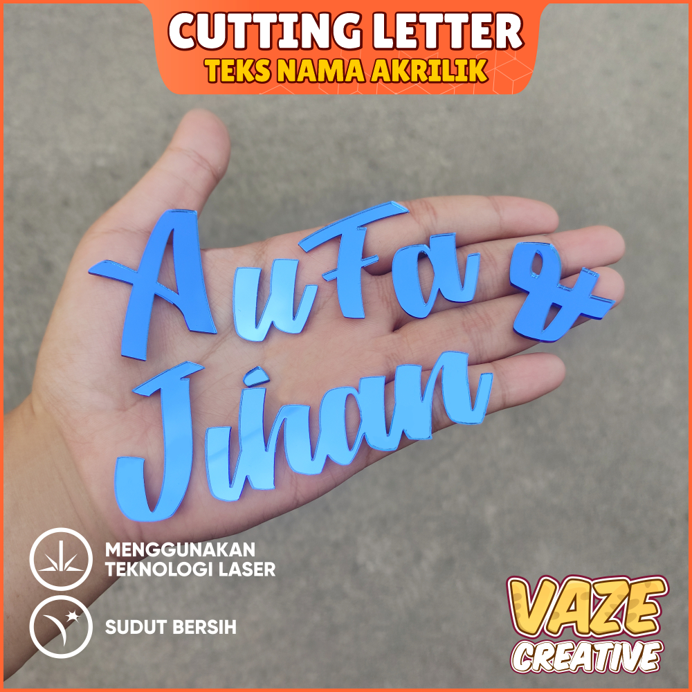 LETTER NAMA AKRILIK MIRROR BIRU CUTTING MIRROR BLUE chipboard akrilik dekorasi mahar rustic nama mah