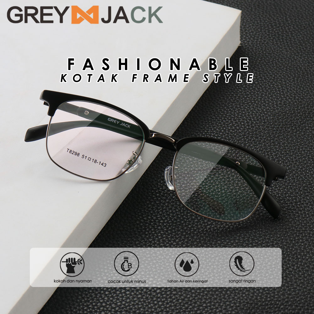 Grey Jack Frame Kacamata Model Kotak Ringan TR90+Metal Fashion Laki-laki dan Wanita Bisa Minus Antir