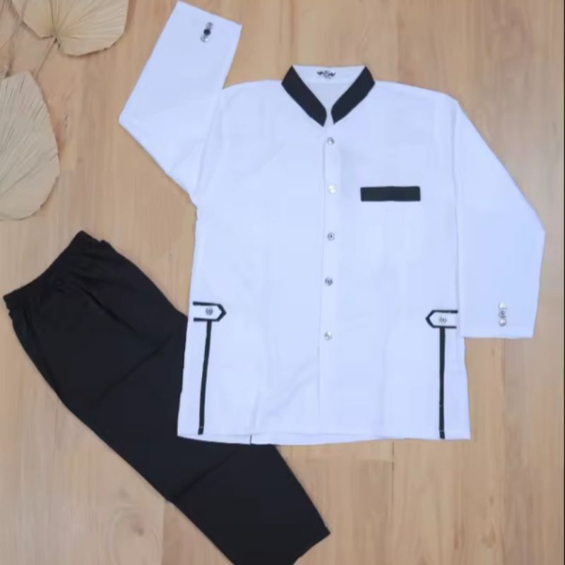 Setelan Jas Koki Anak Laki-Laki Usia 6-15 Tahun Warna Putih Hitam, Bahan Katun Mikro Halus