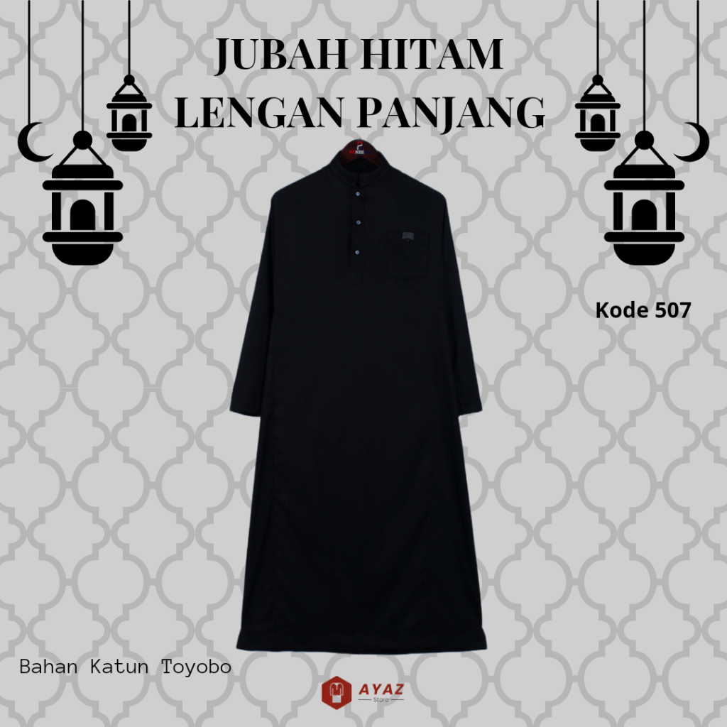 507 Jubah Gamis Hitam Anak Remaja / Gamis Lengan Panjang / Jubah Hitam Benzema / Jubah Anak Laki Lak