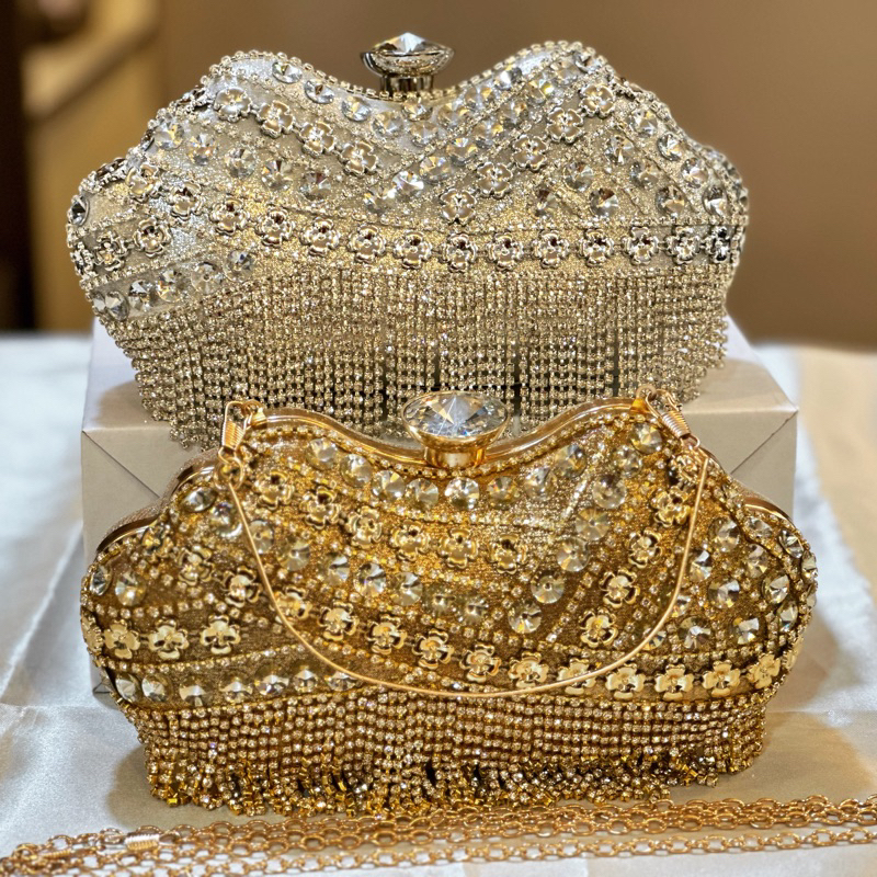 Tas Pesta RAELYNN Embellished Crystal Box Clutch