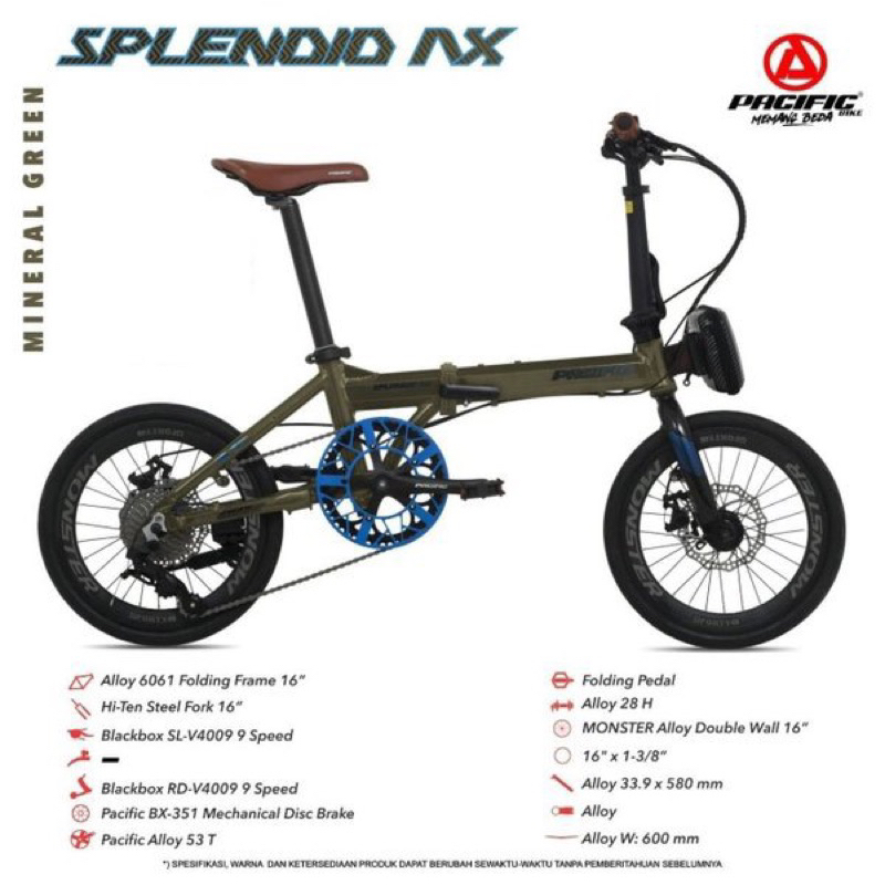 Sepeda Lipat Folding Bike 16 Pacific Splendid AX VT