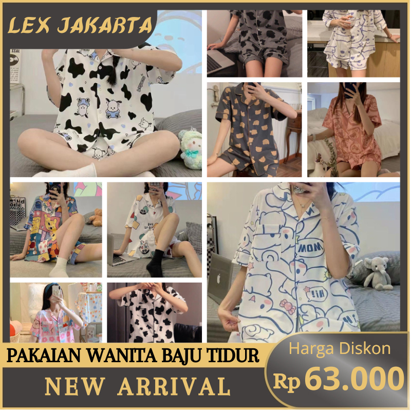 LEXJAKARTA B32 - BAJU TIDUR PIYAMA SET KEMEJA CP LENGAN PENDEK CELANA PENDEK IMPORT PIYAMA KEMEJA BAJU TIDUR WANITA PIYAMA WANITA DEWASA