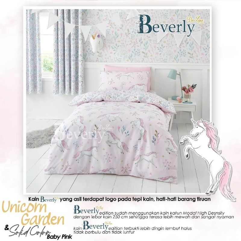 Katun Lokal Original Grade 1 kain Sprei meteran bahan Beverly Deluxe motif Unicorn Garden