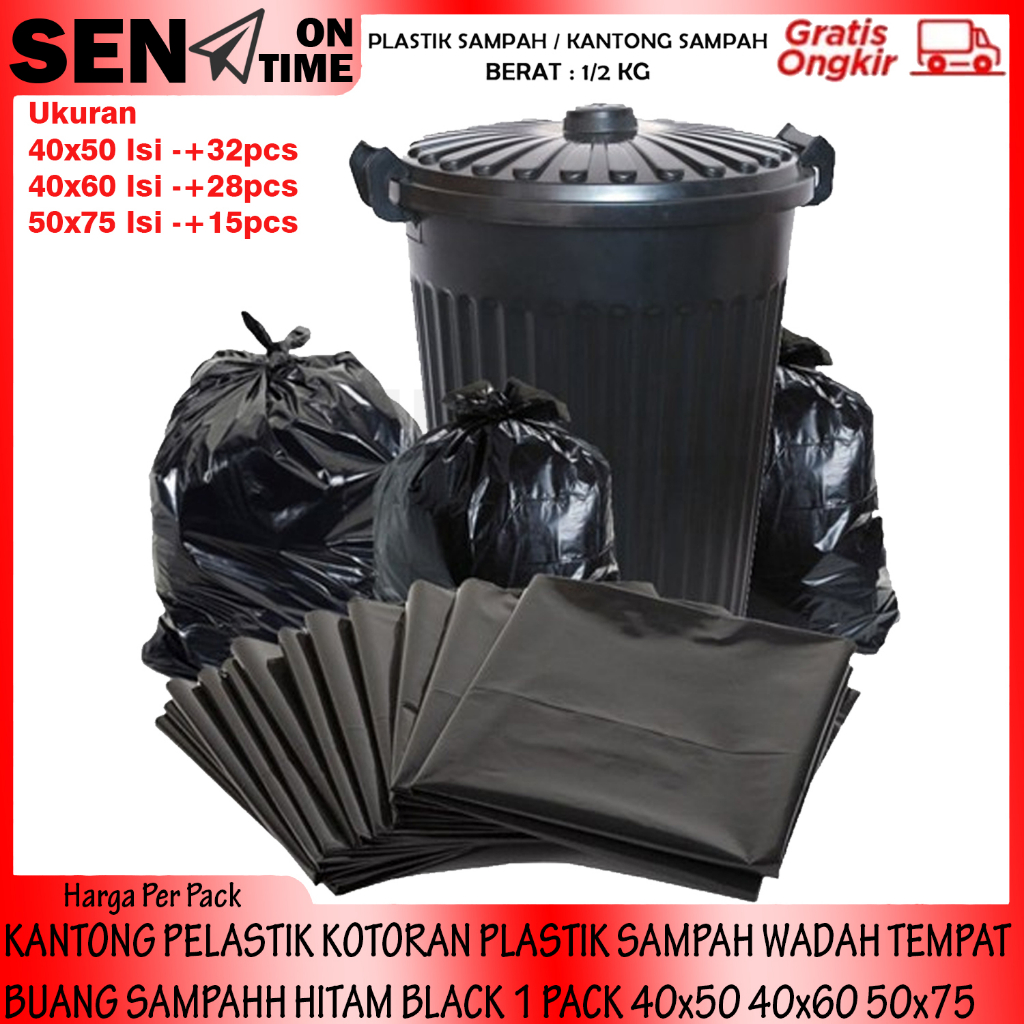 Kantong Pelastik 1 Pack 40x50 40x60 50x75 Wadah Kotoran Plastik Sampah Tempat Buang Sampahh Hitam Bl