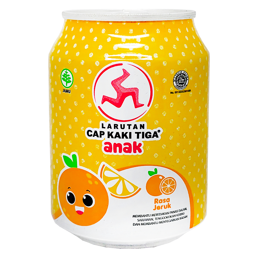 

Larutan Cap Kaki Tiga Anak 250 ml 1 kaleng Jeruk / Untuk Panas Dalam