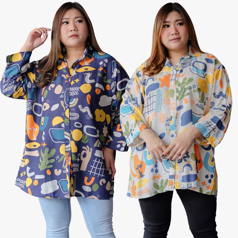 ATASAN KEMEJA WANITA JUMBO BIG SIZE OVERSIZE 5213 XXXL NAVY WHITE LD 130cm BAJU HAMIL KEMEJA KERJA K