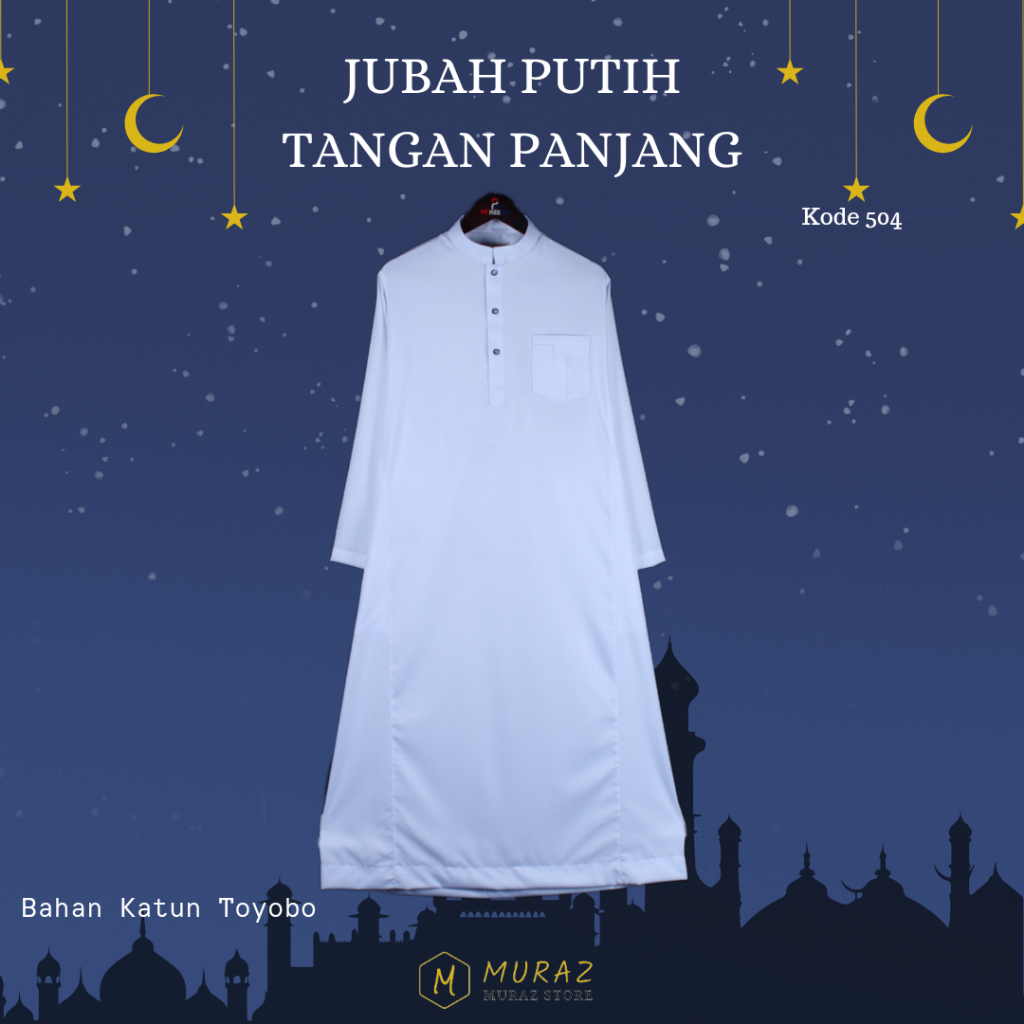 504 Jubah Gamis Pria Putih Benzema / Gamis Putih Lengan Panjang Polos / Jubah Pria Dewasa / Jubah An