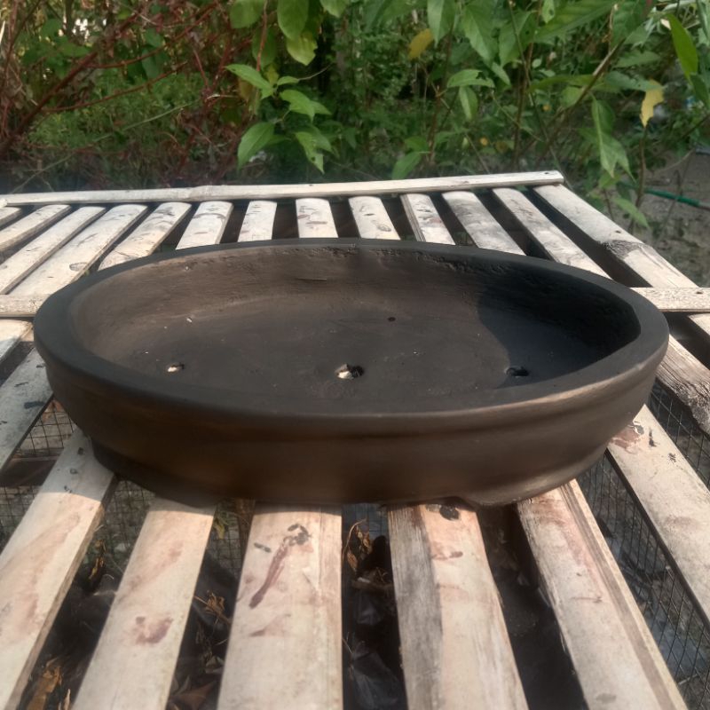Pot bonsai oval ceper bahan semen 20.5cmx14cmx4.5cm