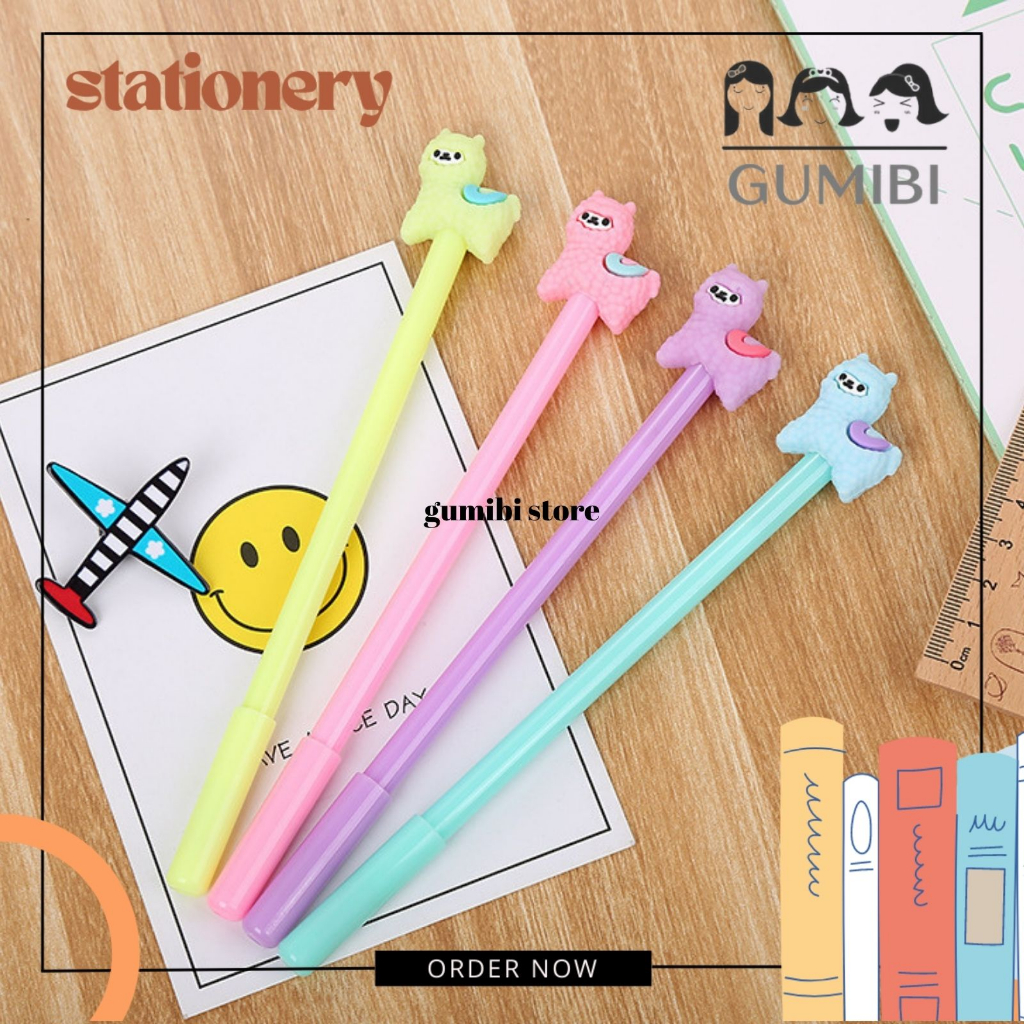 

(12pcs) PULPEN GEL ILAMA BOLPEN GEL STANDARD MOTIF HEWAN LUCU TERMURAH HARGA GROSIR