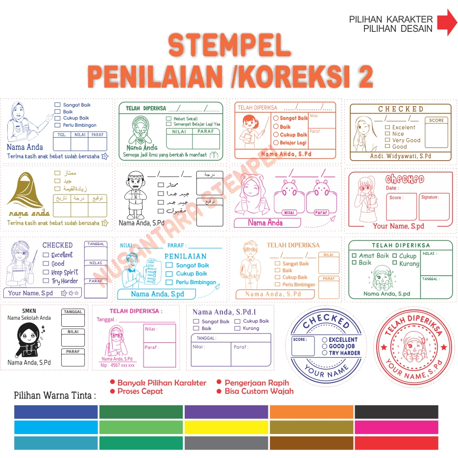 Stempel Nilai Guru SD SMP SMA Stampel Penilaian Cap Koreksi Teacher Stamp Checked Reward PAUD TK