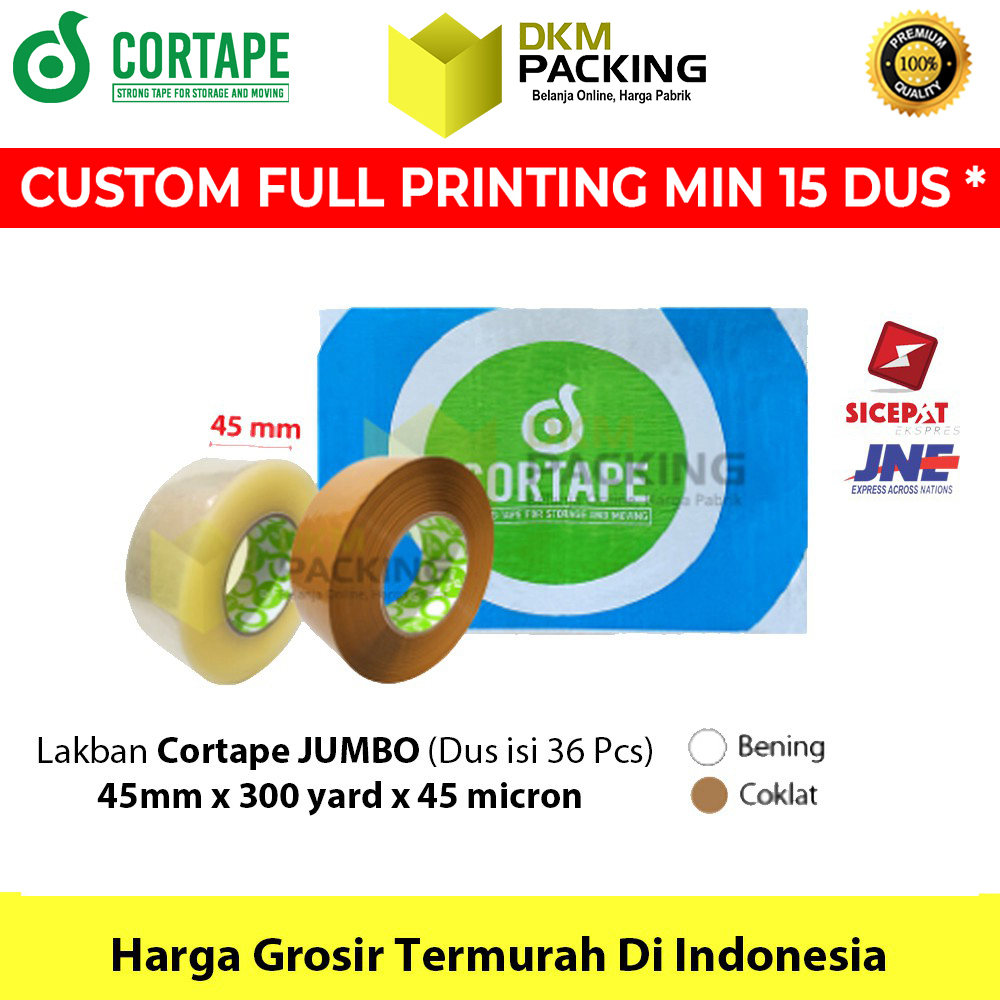 

Lakban 45mm x 300m JUMBO CORTAPE Plakban Isolasi OPP TERMURAH / DUS KARGO