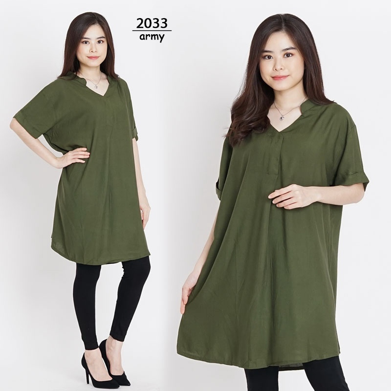 BAJU BLOUSE DRESS TUNIK WANITA JUMBO BIG SIZE OVERSIZE 2033 ARMY LD 120cm XXL XXXL BAJU HAMIL KERJA 