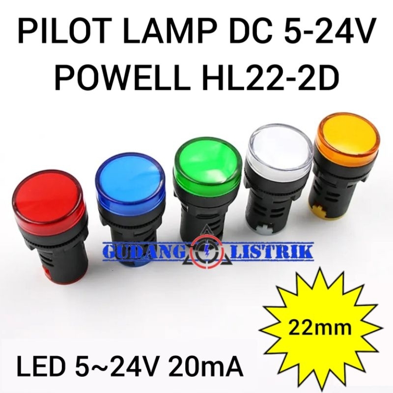 Lampu Pilot Lamp Led Lampu Panel Indikator POWELL 22mm DC 12V 24V