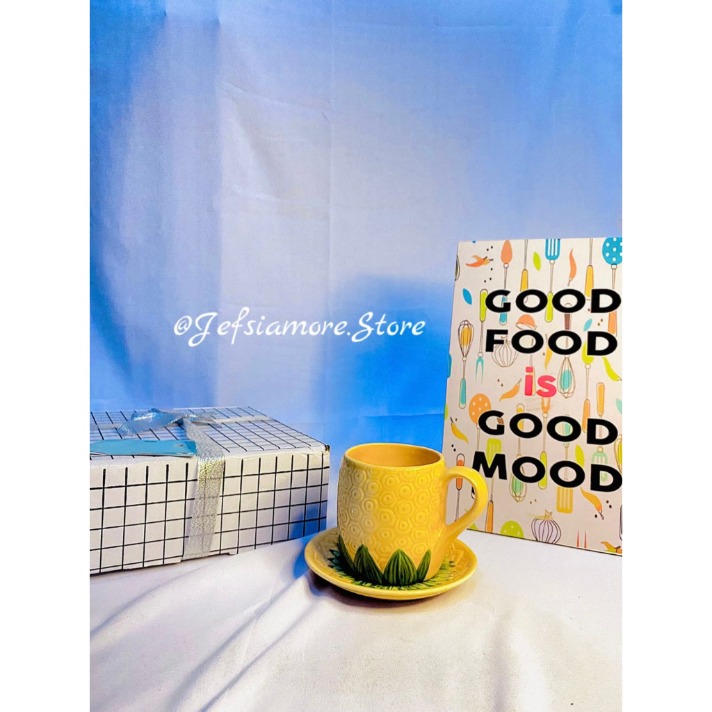[ READY ] - Cangkir 1 Pasang Motif Nanas Besar Keramik / Kado Unik / Hampers Cantik / Gelas Lucu / C