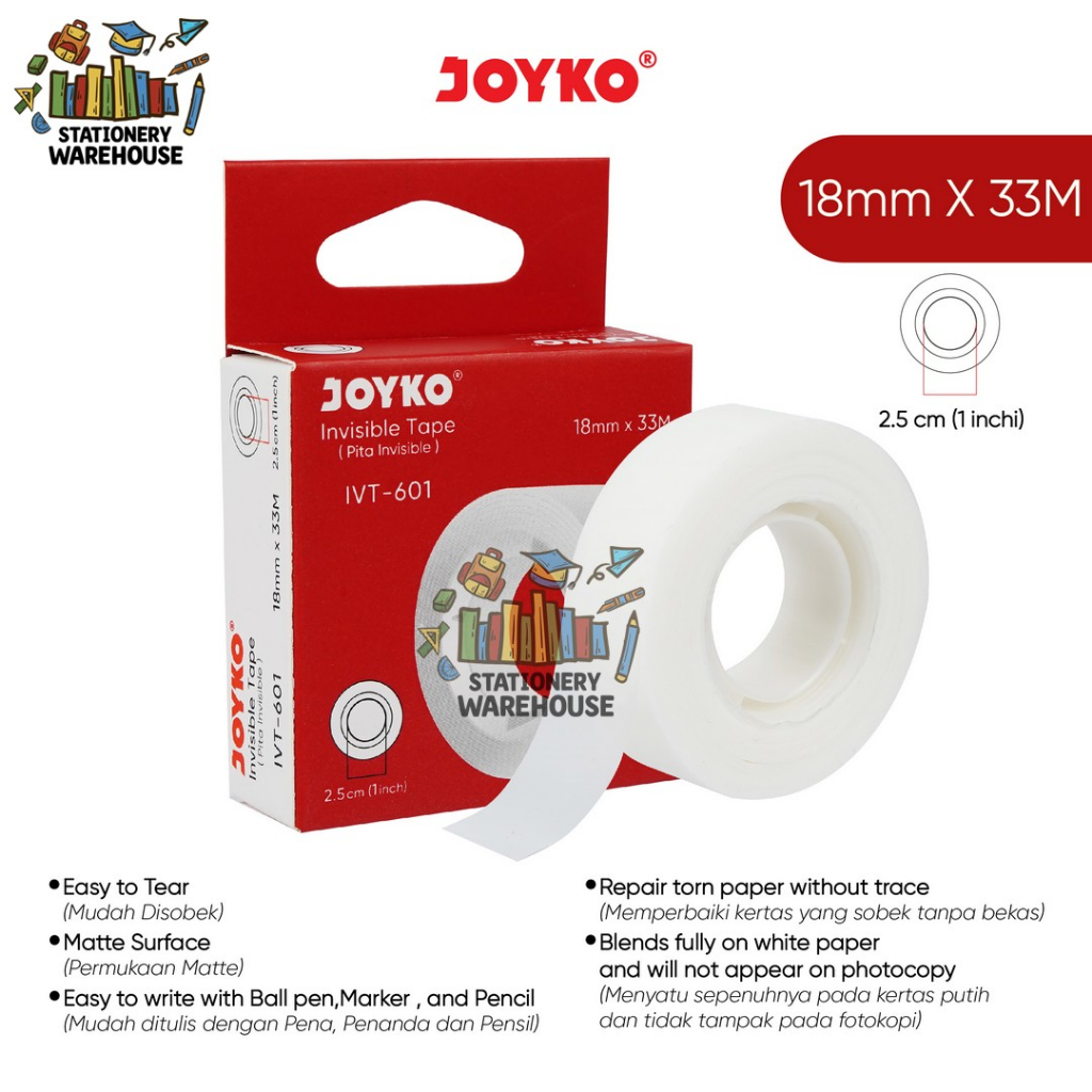 

Invisible Tape Pita Perekat Kertas Invisibel Joyko IVT-601 18mm x 33M