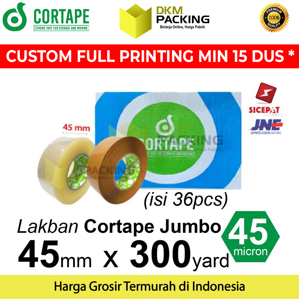 

Lakban 45mm x 300m JUMBO CORTAPE Plakban Isolasi OPP TAPE Lakban TERMURAH KARGO /DUS