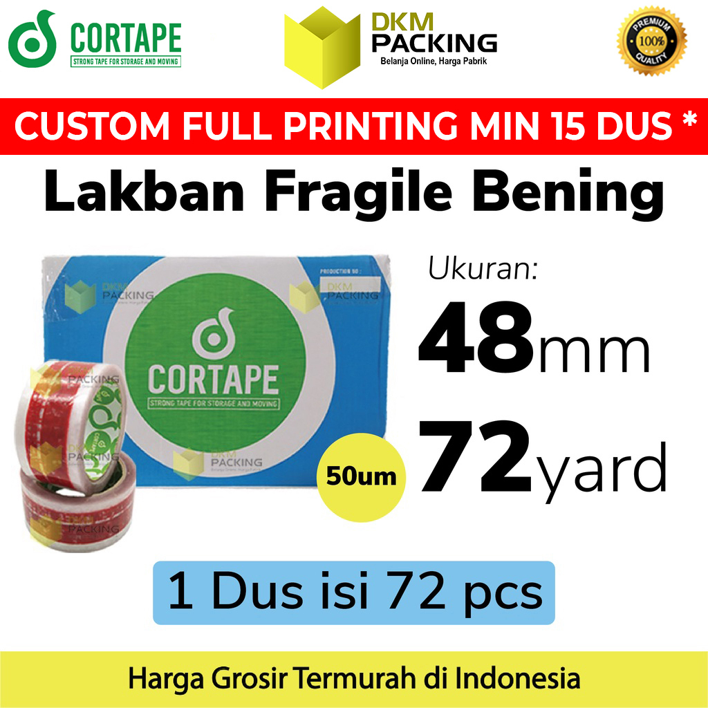 

Lakban FRAGILE Bening 48mm Plakban Isolasi KARGO PREMIUM TERMURAH / DUS